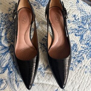 Joan & David Black Croc-Patterned Heels